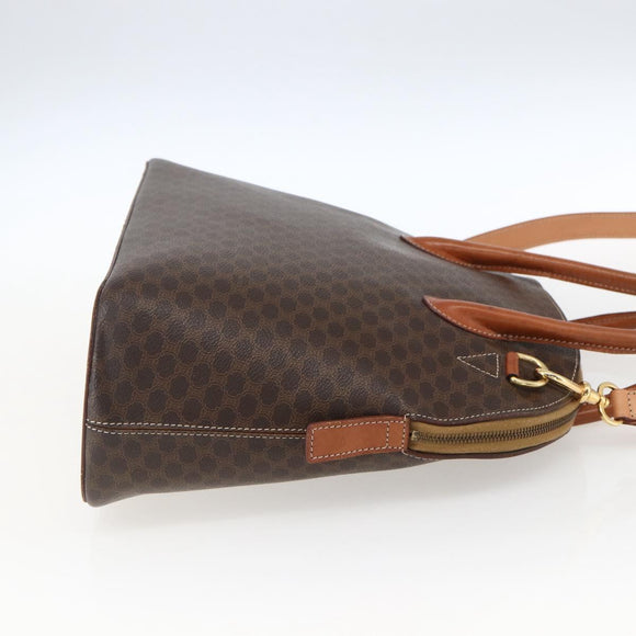 CELINE Macadam Canvas Hand Bag PVC Leather 2way Brown Gold Auth ep13453