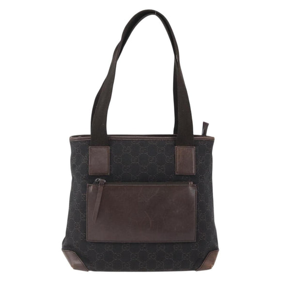 GUCCI GG Canvas Tote Bag Dark Brown Silver 28893 Auth ep13456