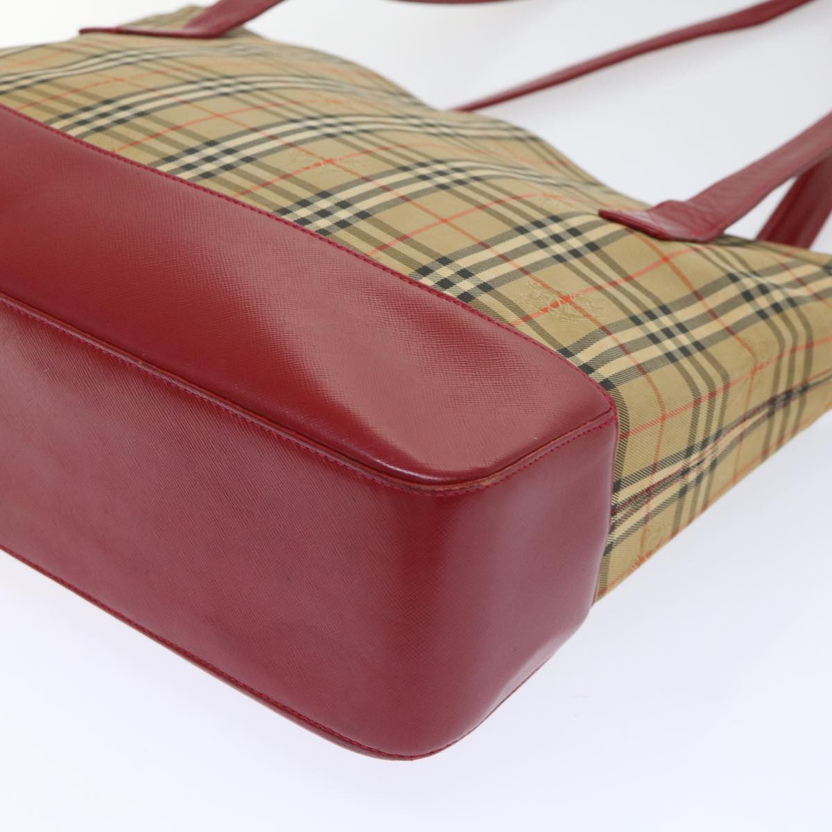 BURBERRY Nova Check Shoulder Bag Canvas Leather Red Beige black Auth ep1346