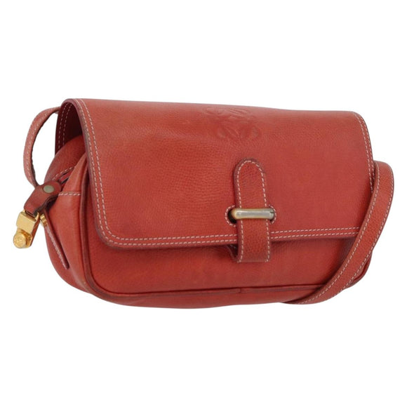 LOEWE Shoulder Bag Leather Red Gold Auth ep13468