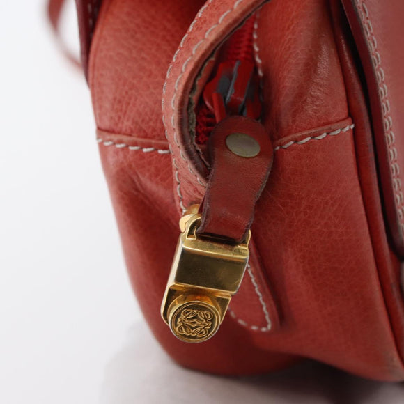 LOEWE Shoulder Bag Leather Red Gold Auth ep13468