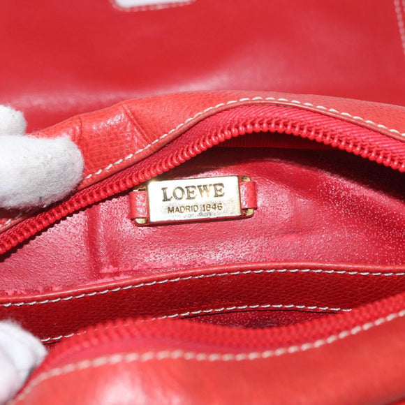 LOEWE Shoulder Bag Leather Red Gold Auth ep13468