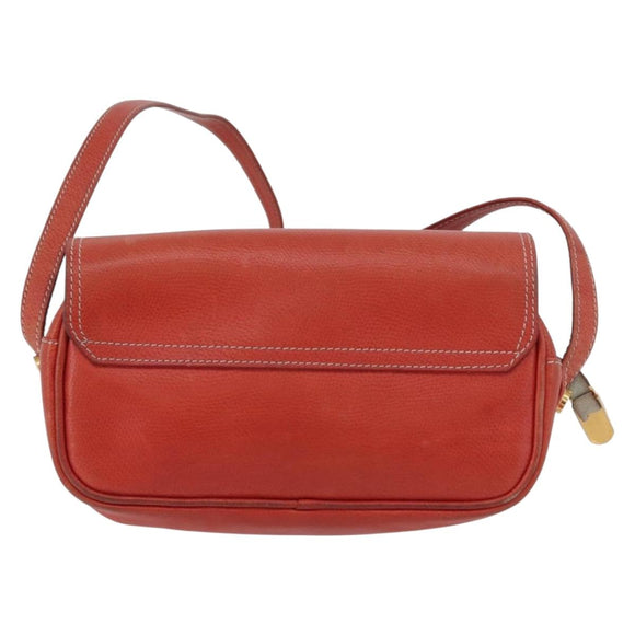 LOEWE Shoulder Bag Leather Red Gold Auth ep13468