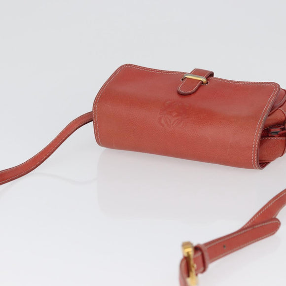 LOEWE Shoulder Bag Leather Red Gold Auth ep13468