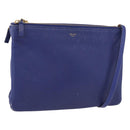 CELINE Trio Shoulder Bag Leather Blue Gold Auth ep13474-1