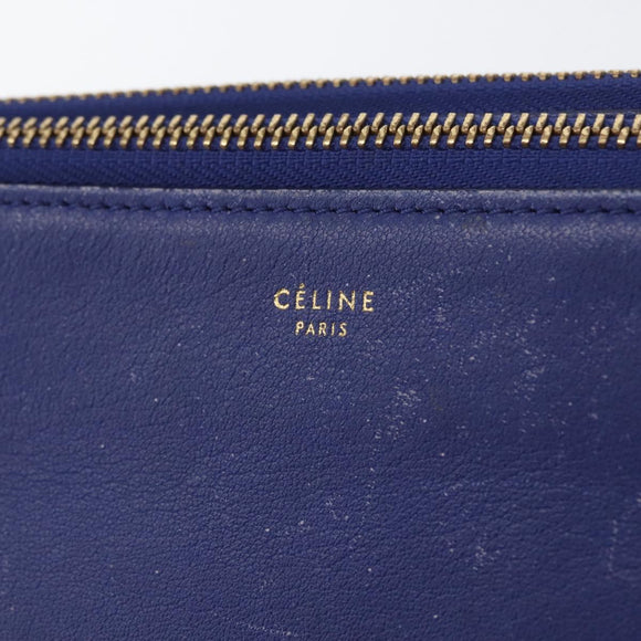 CELINE Trio Shoulder Bag Leather Blue Gold Auth ep13474