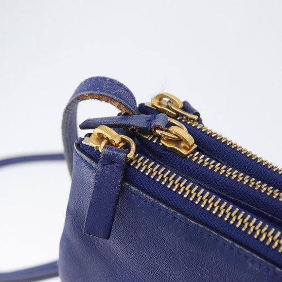 CELINE Trio Shoulder Bag Leather Blue Gold Auth ep13474