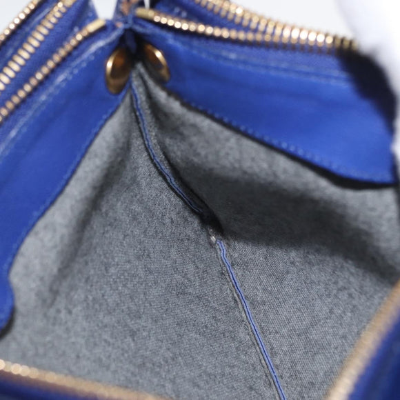 CELINE Trio Shoulder Bag Leather Blue Gold Auth ep13474