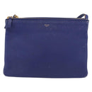 CELINE Trio Shoulder Bag Leather Blue Gold Auth ep13474-13