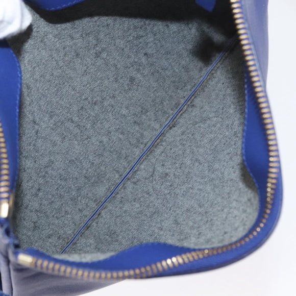 CELINE Trio Shoulder Bag Leather Blue Gold Auth ep13474
