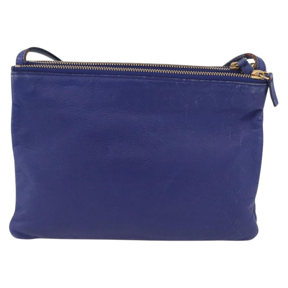 CELINE Trio Shoulder Bag Leather Blue Gold Auth ep13474