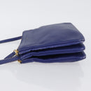 CELINE Trio Shoulder Bag Leather Blue Gold Auth ep13474-4