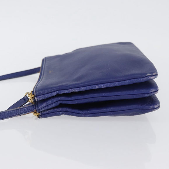 CELINE Trio Shoulder Bag Leather Blue Gold Auth ep13474