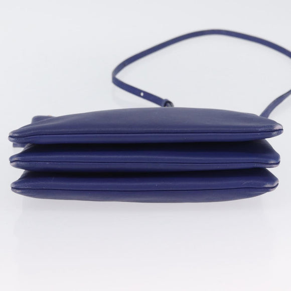 CELINE Trio Shoulder Bag Leather Blue Gold Auth ep13474