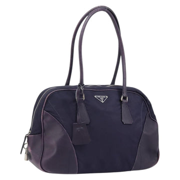 PRADA Boston Bag Nylon Purple Silver Auth ep13475