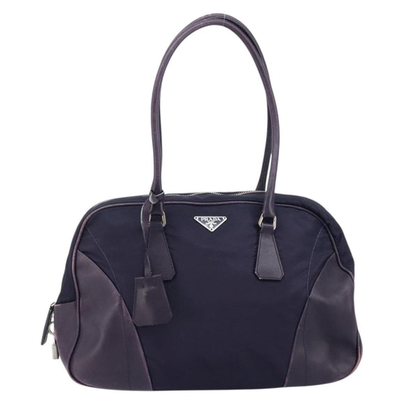 PRADA Boston Bag Nylon Purple Silver Auth ep13475