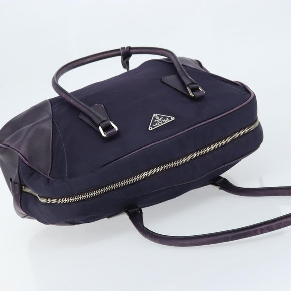 PRADA Boston Bag Nylon Purple Silver Auth ep13475