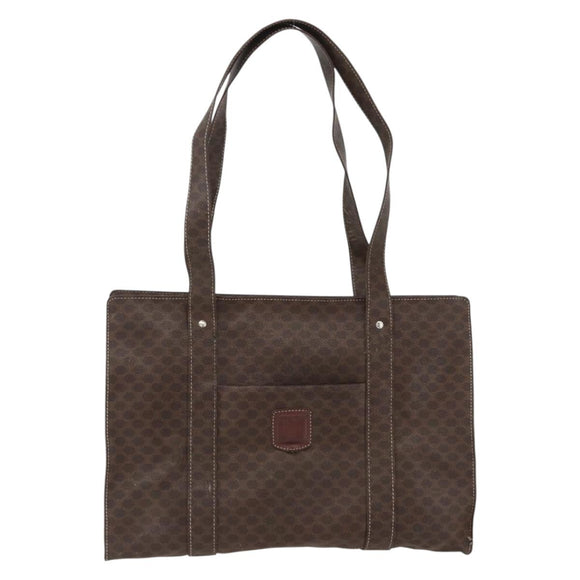 CELINE Macadam Canvas Tote Bag PVC Leather Brown Gold Auth ep13478