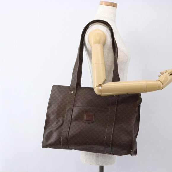 CELINE Macadam Canvas Tote Bag PVC Leather Brown Gold Auth ep13478