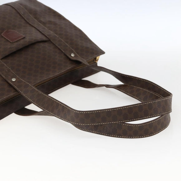 CELINE Macadam Canvas Tote Bag PVC Leather Brown Gold Auth ep13478