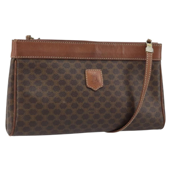 CELINE Macadam Canvas Shoulder Bag PVC Leather Brown Gold Auth ep13480
