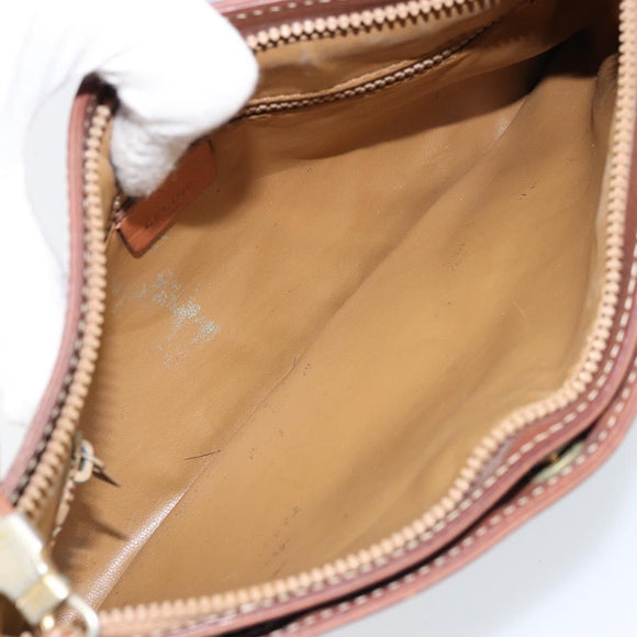 CELINE Macadam Canvas Shoulder Bag PVC Leather Brown Gold Auth ep13480