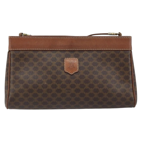 CELINE Macadam Canvas Shoulder Bag PVC Leather Brown Gold Auth ep13480