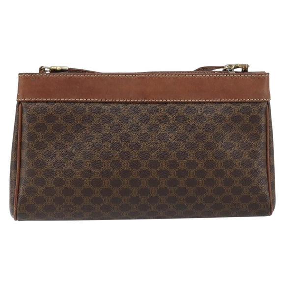CELINE Macadam Canvas Shoulder Bag PVC Leather Brown Gold Auth ep13480