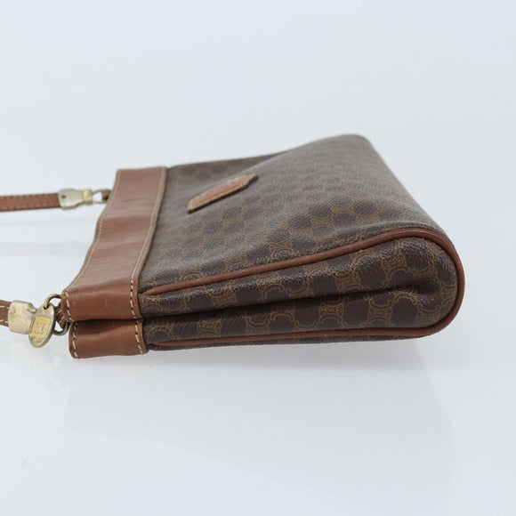 CELINE Macadam Canvas Shoulder Bag PVC Leather Brown Gold Auth ep13480