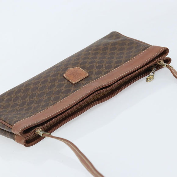 CELINE Macadam Canvas Shoulder Bag PVC Leather Brown Gold Auth ep13480