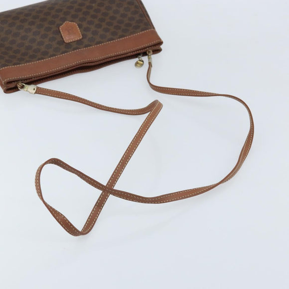 CELINE Macadam Canvas Shoulder Bag PVC Leather Brown Gold Auth ep13480