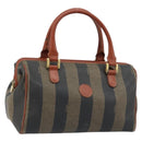 FENDI Pecan Canvas Hand Bag Black Brown Auth ep13483-1