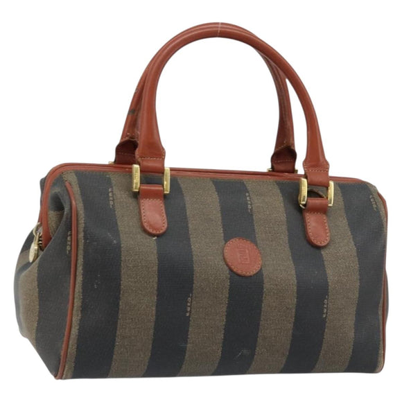 FENDI Pecan Canvas Hand Bag Black Brown Auth ep13483