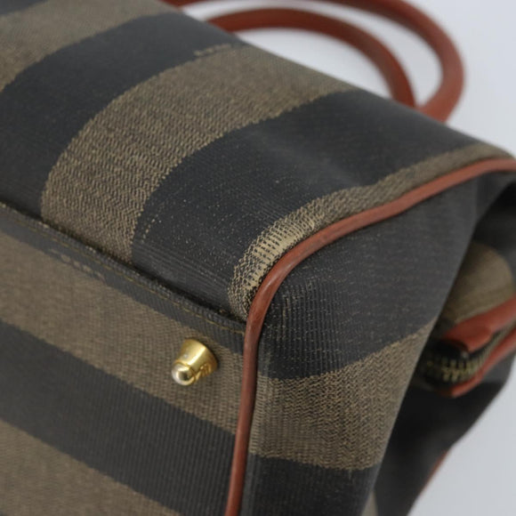 FENDI Pecan Canvas Hand Bag Black Brown Auth ep13483