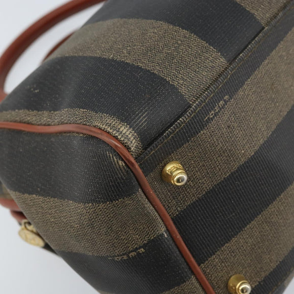 FENDI Pecan Canvas Hand Bag Black Brown Auth ep13483
