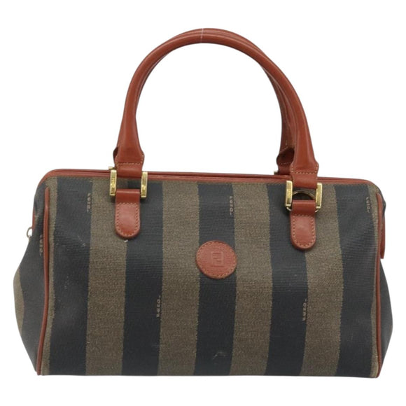 FENDI Pecan Canvas Hand Bag Black Brown Auth ep13483