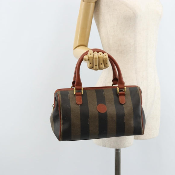 FENDI Pecan Canvas Hand Bag Black Brown Auth ep13483