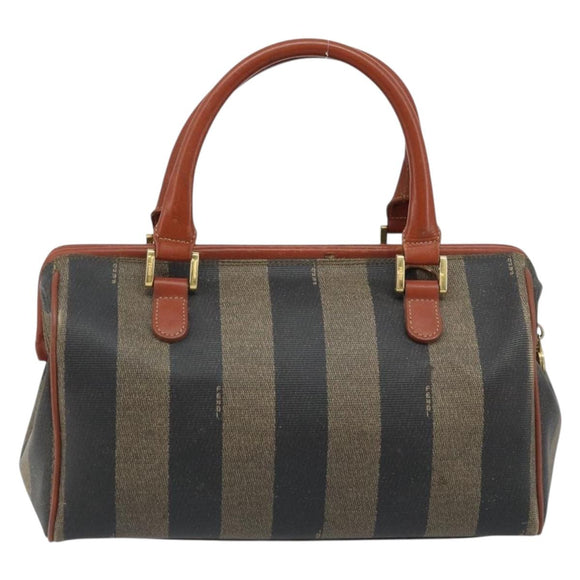 FENDI Pecan Canvas Hand Bag Black Brown Auth ep13483