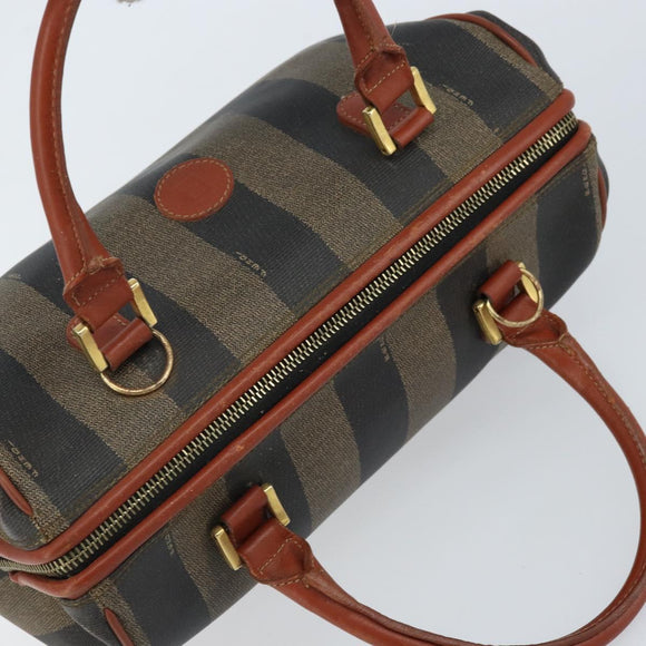 FENDI Pecan Canvas Hand Bag Black Brown Auth ep13483