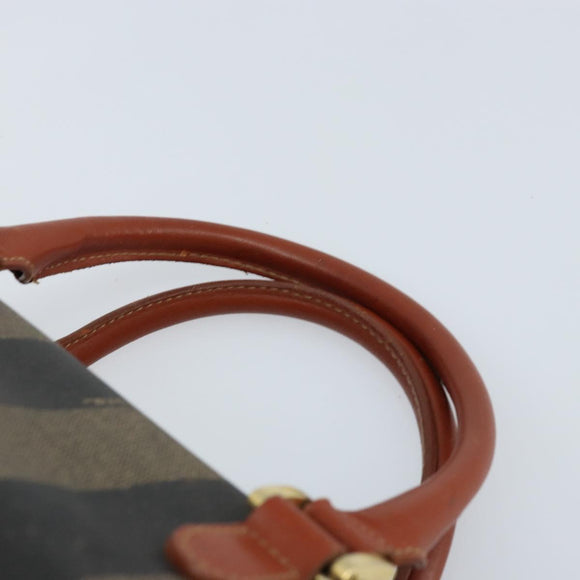 FENDI Pecan Canvas Hand Bag Black Brown Auth ep13483