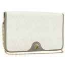 Christian Dior Honeycomb Canvas Chain Shoulder Bag PVC White Gold Auth ep13486-1