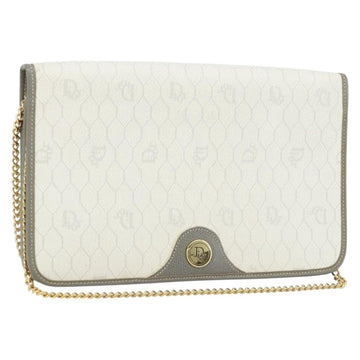 Christian Dior Honeycomb Canvas Chain Shoulder Bag PVC White Gold Auth ep13486