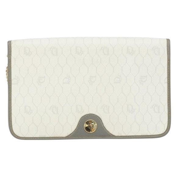 Christian Dior Honeycomb Canvas Chain Shoulder Bag PVC White Gold Auth ep13486