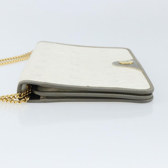 Christian Dior Honeycomb Canvas Chain Shoulder Bag PVC White Gold Auth ep13486