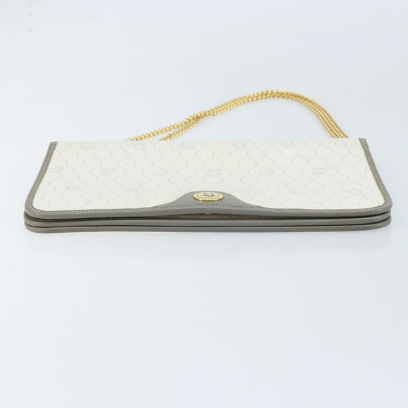 Christian Dior Honeycomb Canvas Chain Shoulder Bag PVC White Gold Auth ep13486