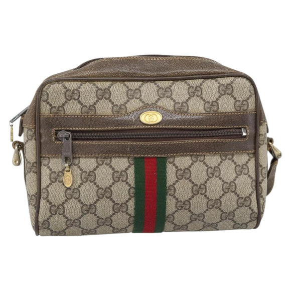 GUCCI GG Supreme Web Sherry Line Bag PVC Beige Gold 010 378 Auth ep13488