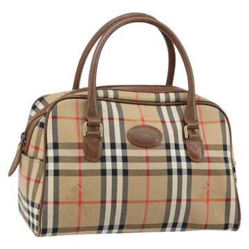 BURBERRY Nova Check Boston Bag Canvas Leather Beige Gold Auth ep13490