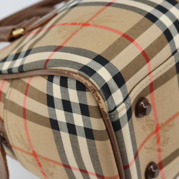 BURBERRY Nova Check Boston Bag Canvas Leather Beige Gold Auth ep13490