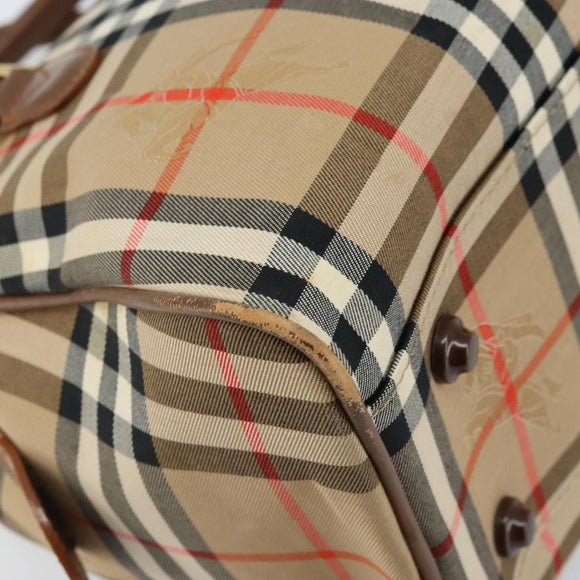 BURBERRY Nova Check Boston Bag Canvas Leather Beige Gold Auth ep13490