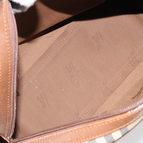 BURBERRY Nova Check Boston Bag Canvas Leather Beige Gold Auth ep13490